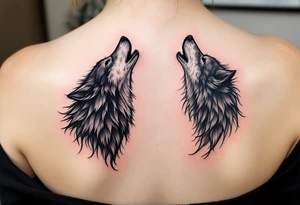 A howling black wolf for his shoulder blade and a silver crescent moon for her shoulder blade. tattoo idea
