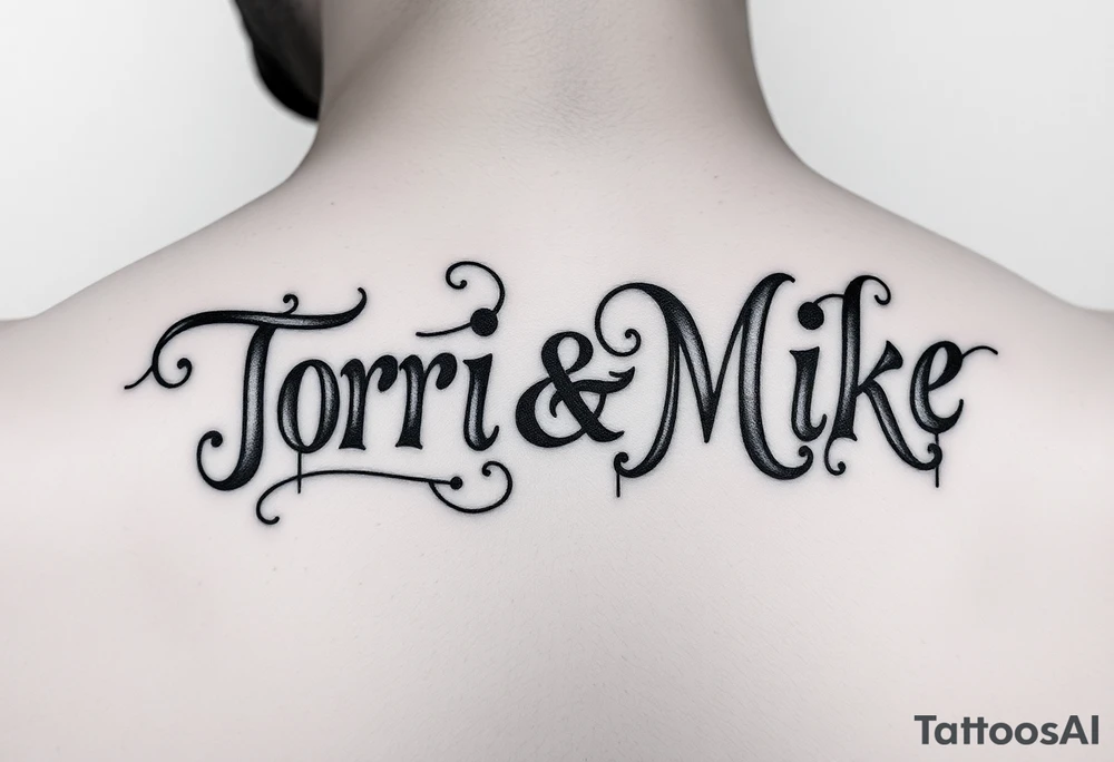 The names Tori and Mike if you look at it one way it says Tori if you look upside down says Mike tattoo idea