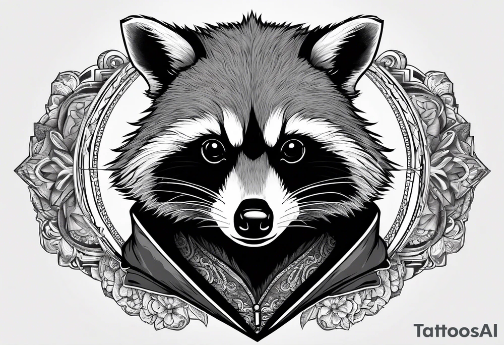 raccoon wearing a Superman hoodie tattoo idea