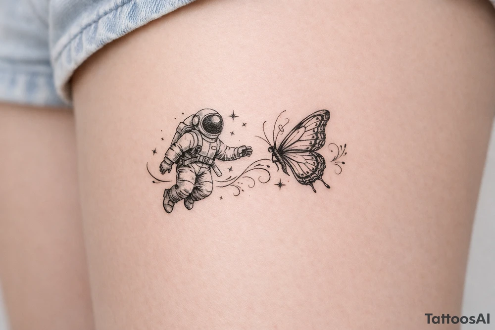 Coachella music festival, without the title of the festival, with astronaut, butterfly tattoo idea
