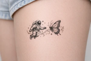 Coachella music festival, without the title of the festival, with astronaut, butterfly tattoo idea