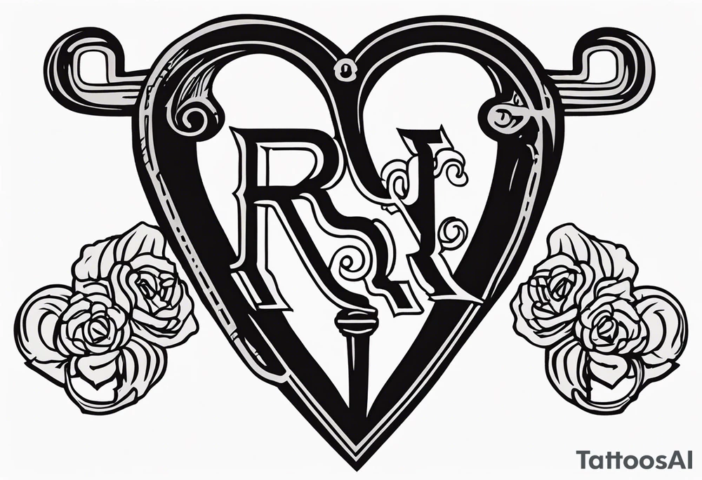 A heart shaped skeleton key with the letters RA as the keys teeth tattoo idea