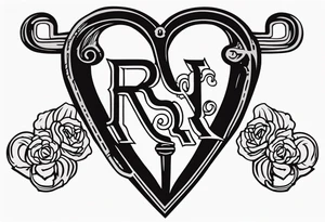 A heart shaped skeleton key with the letters RA as the keys teeth tattoo idea