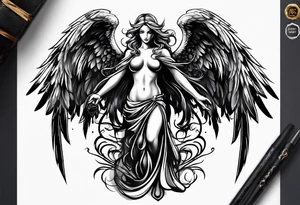 angel in black standing tattoo idea