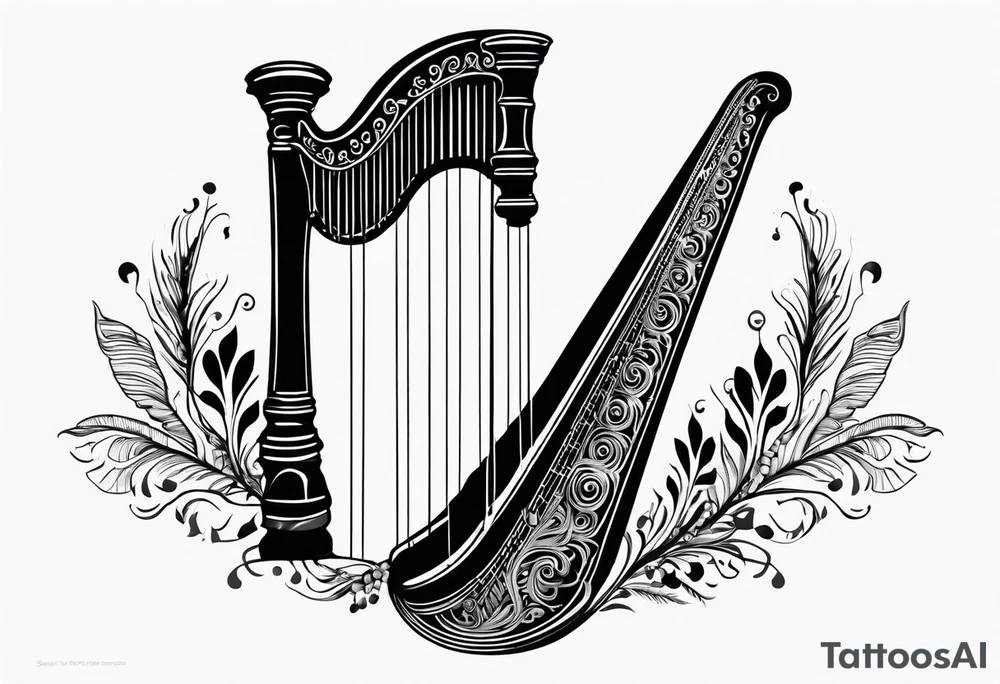 Irish harp with the New Zealand Silver Fern tattoo idea