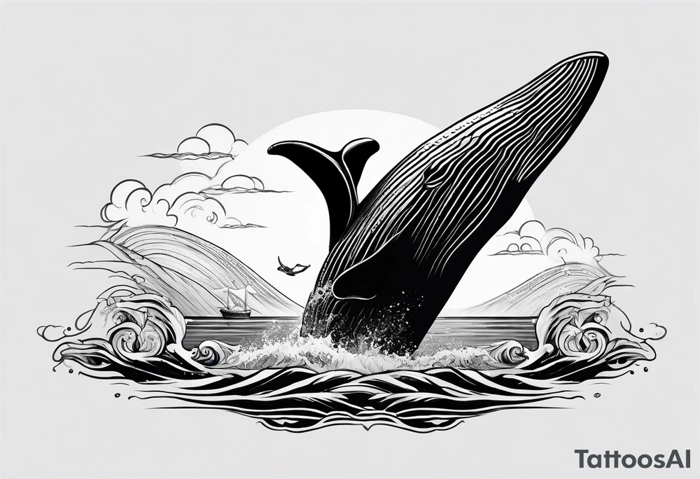 whale's tail sticking out of ocean tattoo idea