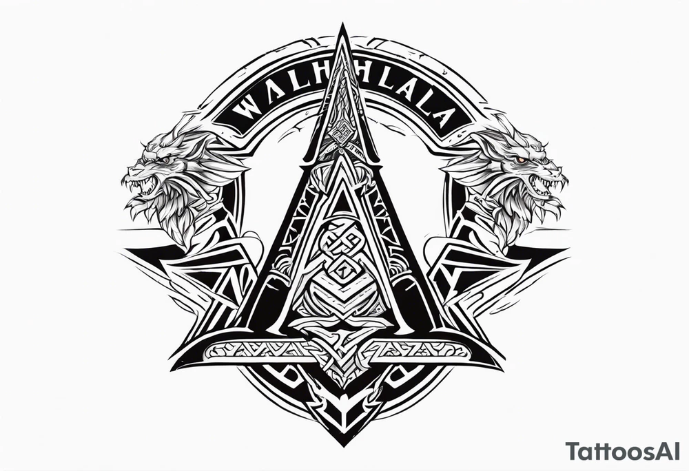 Valhalla 
 sword axe valknut dragon tattoo idea