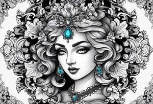baroque vector on my neck going down & across my shoulders with a gem in the middle of my neck tattoo idea
