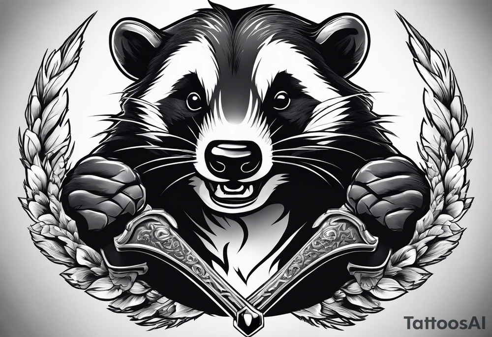 Draw me badger with aggressive full body show, killer face with cute smile, very long nails and he attacks like a Turkish Soldier to enemy and also he has very deadly looking. The only weapon is his braveness he fights with his nails. tattoo idea