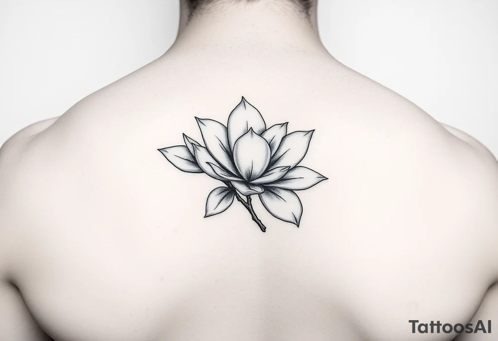 Magnolia branch black and white realistic minimalistic tattoo idea