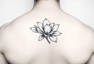 Magnolia branch black and white realistic minimalistic tattoo idea