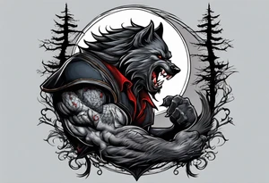 Muscular werewolf fighting a vampire under the moon tattoo idea