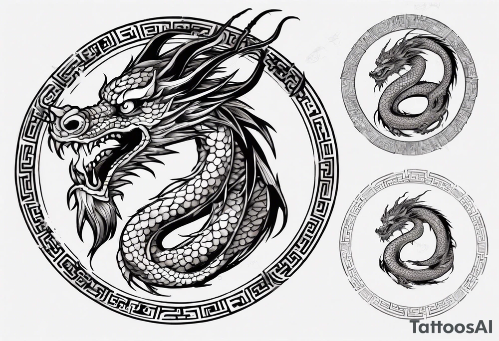 Chinese dragon in a circular shape with "02.03" written on its skin tattoo idea