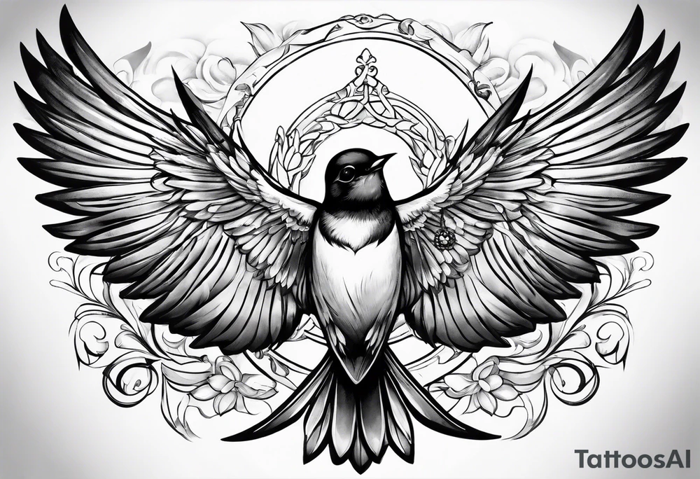 Swallow with rosary on its legs tattoo idea