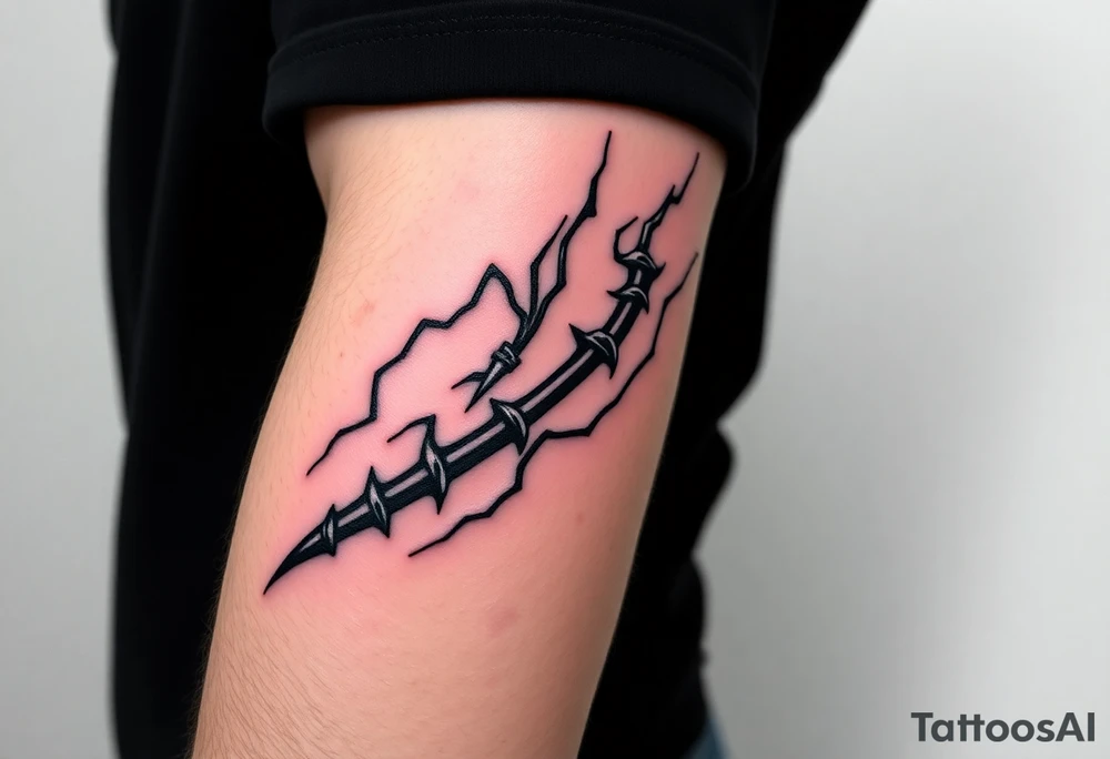 I want a tattoo inspired by the character Izuku midorya from my hero academia. I want his black whip and lighting across my bicep, shoulder and leading slightly to my traps. I want it to be sharp. Not lacking or cringy. Sharp. I don’t want the character or the characters arm. I want the black whip and lighting. tattoo idea