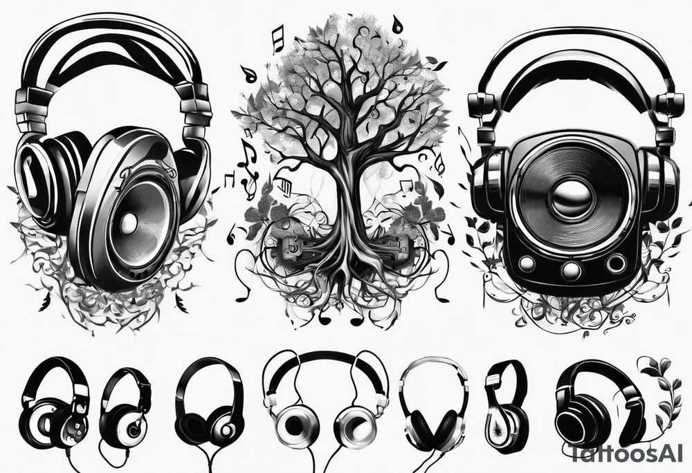 music speaker note tree headphones tattoo idea