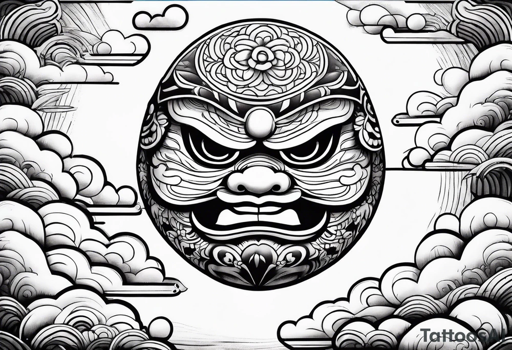 daruma doll with japanese clouds tattoo idea