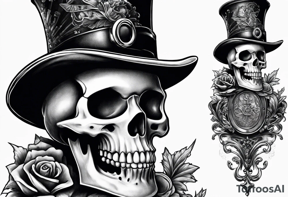 skeleton wearing a top hat holding a bible tattoo idea