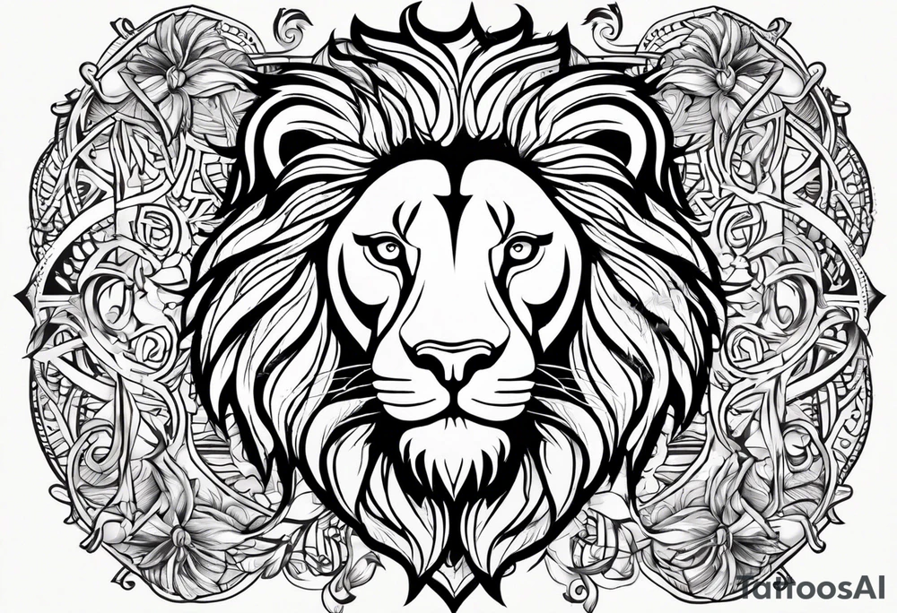 Leo symbol in the middle of lion and lioness tattoo idea