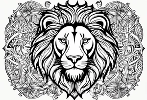 Leo symbol in the middle of lion and lioness tattoo idea