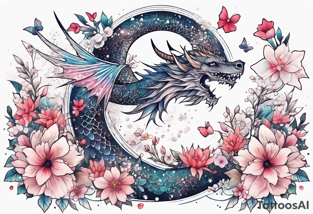 Constellation, wing , snow , cross , dragon female japan kawaii , flower tattoo idea