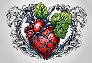 Manly Human heart intertwined with cabbage leaved tattoo idea