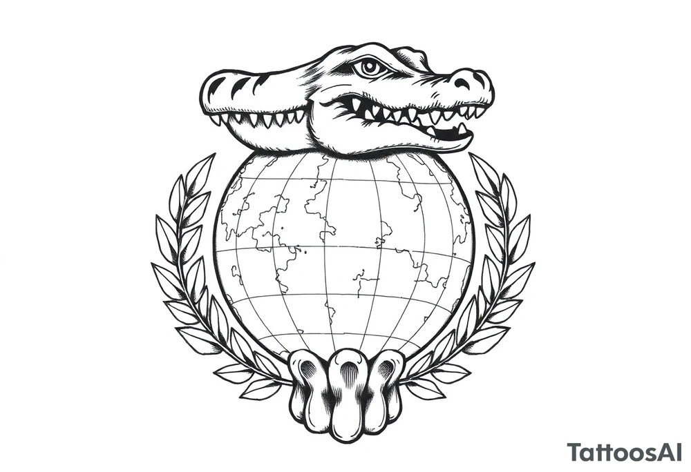 can you create a globe with laurel wreaths on the bottom and a gator above the glove tattoo idea