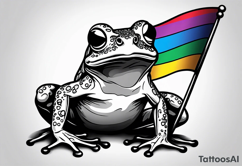 Frog holding pride flag tattoo idea
