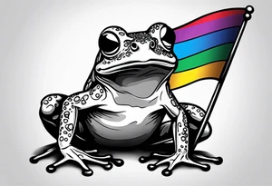 Frog holding pride flag tattoo idea