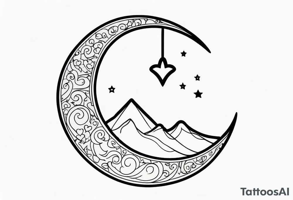 Crescent moon with a love heart inside tattoo idea