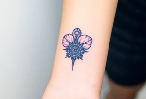 A single Violet with detailed compass at its center representing feminine power and an ankh or Celtic knot tattoo idea