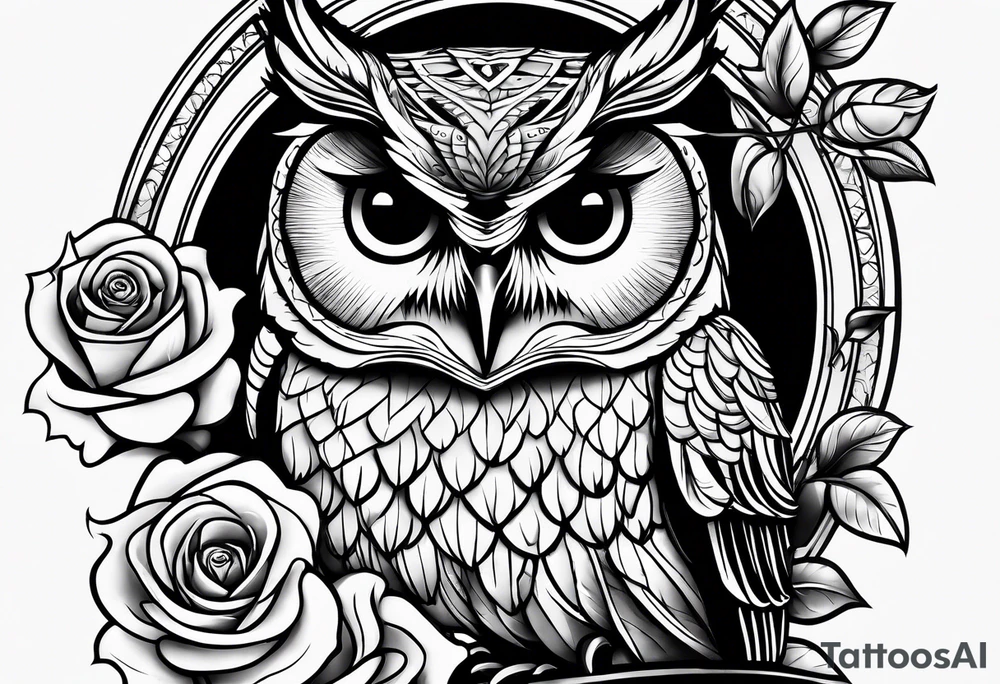 An owl, a rose, “but the greatest of these is love” tattoo idea