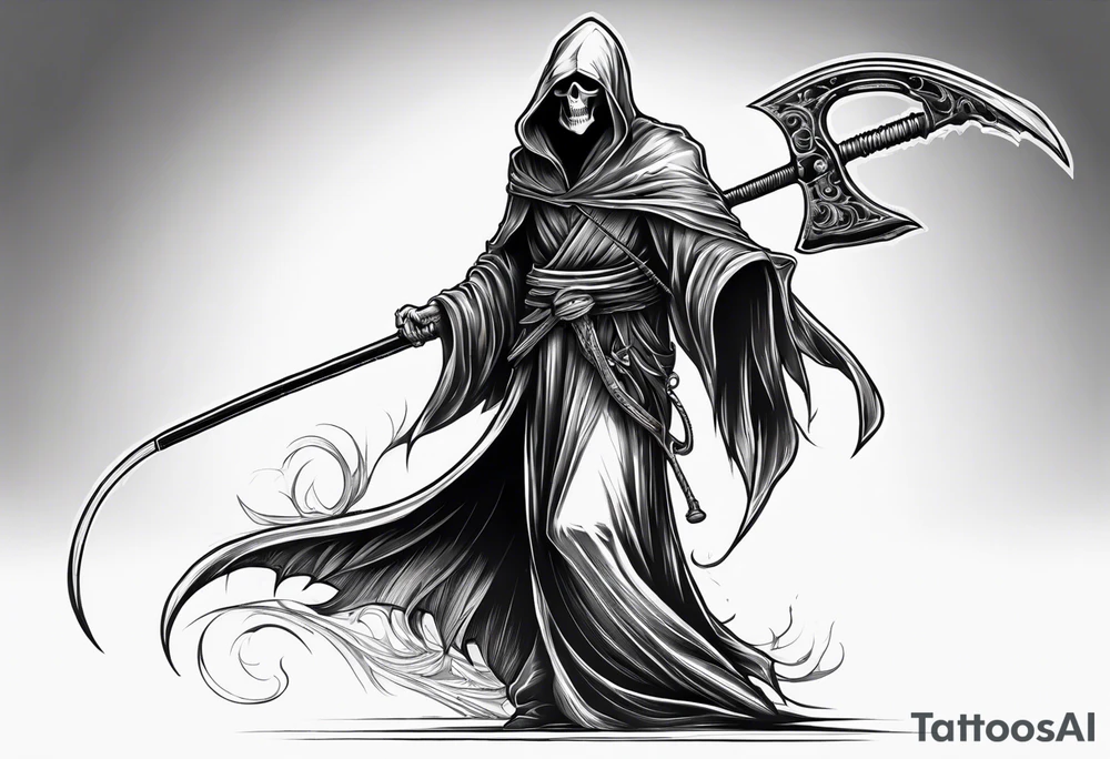 Scary reaper with a long scythe tattoo idea