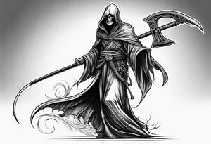 Scary reaper with a long scythe tattoo idea