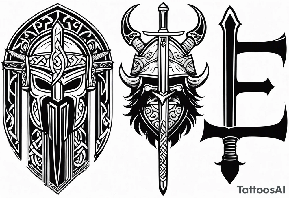 Valhalla viking helmet 
Sword shield tattoo idea
