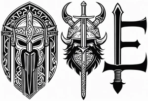 Valhalla viking helmet 
Sword shield tattoo idea