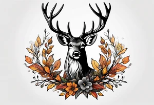 deer antlers flying away in leaves tattoo idea