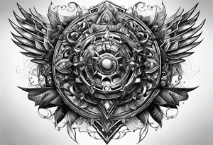 Ciberpunk sleeve tattoo, drawing energy from a power crystal at de left pectoral tattoo idea