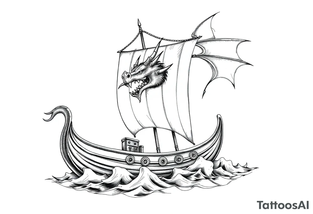 viking-ship with dragon-head on sea. tattoo idea