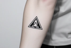 Geometric small triangle with different lives merge together while being psychedelic with fine thin lines tattoo idea