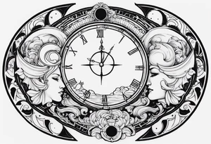 Janus, timeless clock, Aquarius, moon tattoo idea