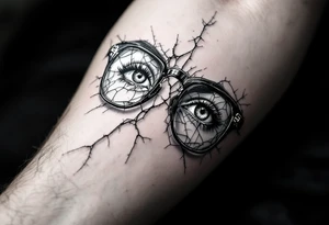 cracked glasses memory of poor eyesight reminder to take care of eyesight, men's tattoo on arm tattoo idea