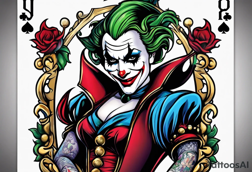Joker
Jester 
Queen 
Playing cards tattoo idea