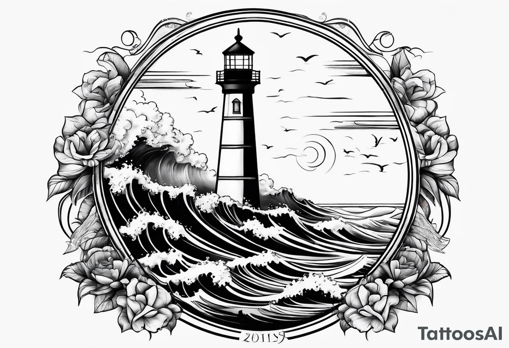 Light house with ocean view tattoo idea