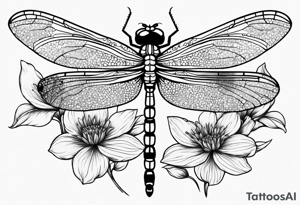 Dragonfly wildflowers simplistic minimalist tattoo idea