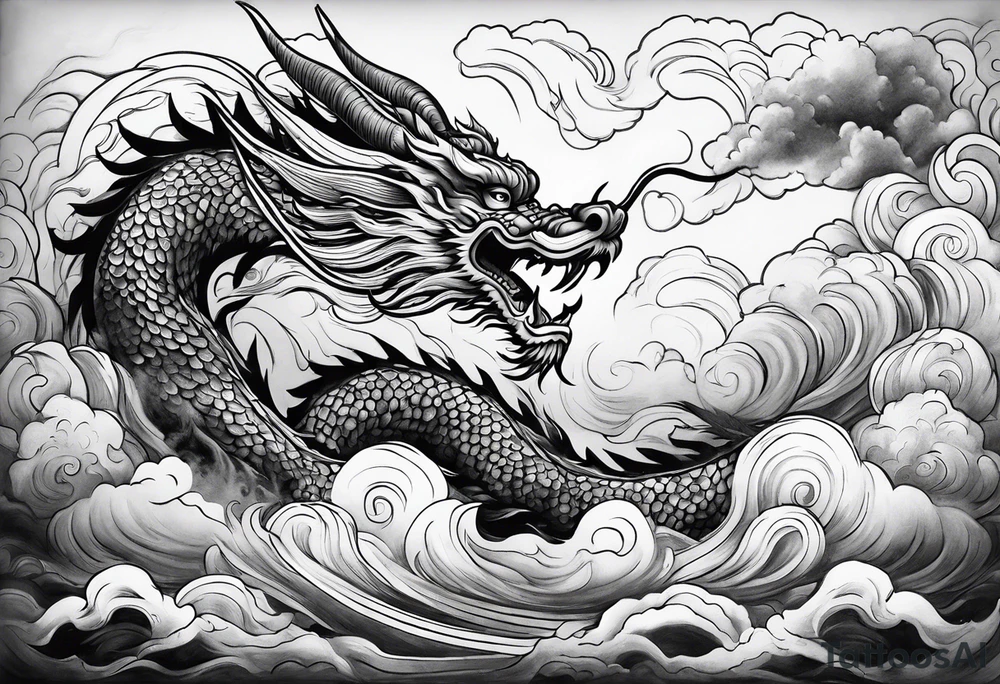 vietnamese dragon water clouds tattoo idea