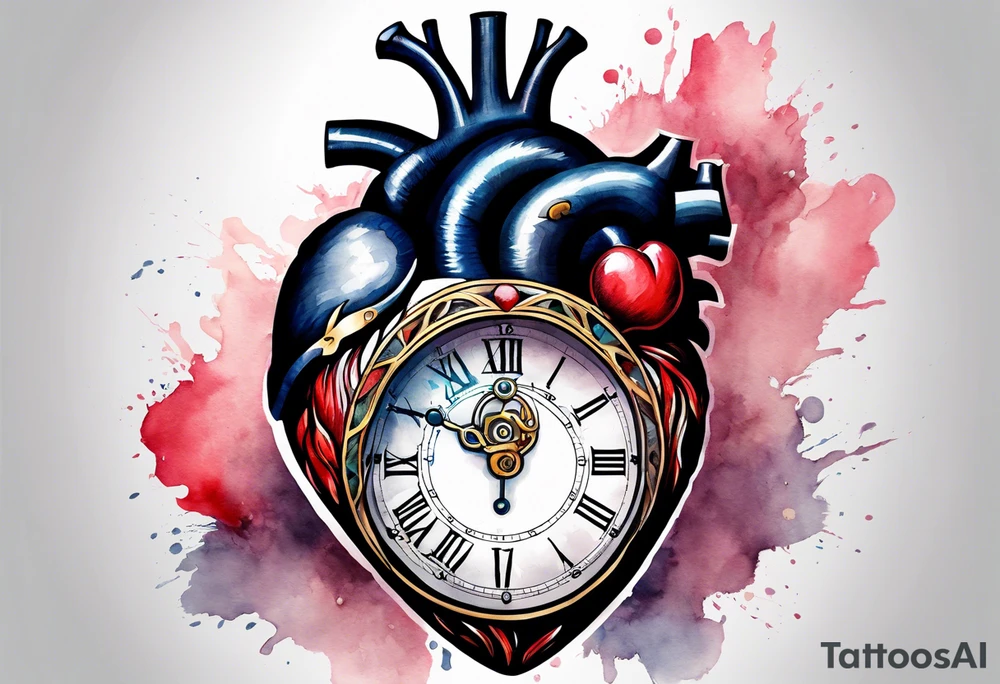 Anatomical heart with clock tattoo idea