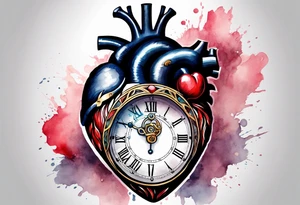 Anatomical heart with clock tattoo idea