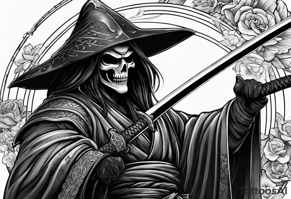 katana with grim reaper tattoo idea