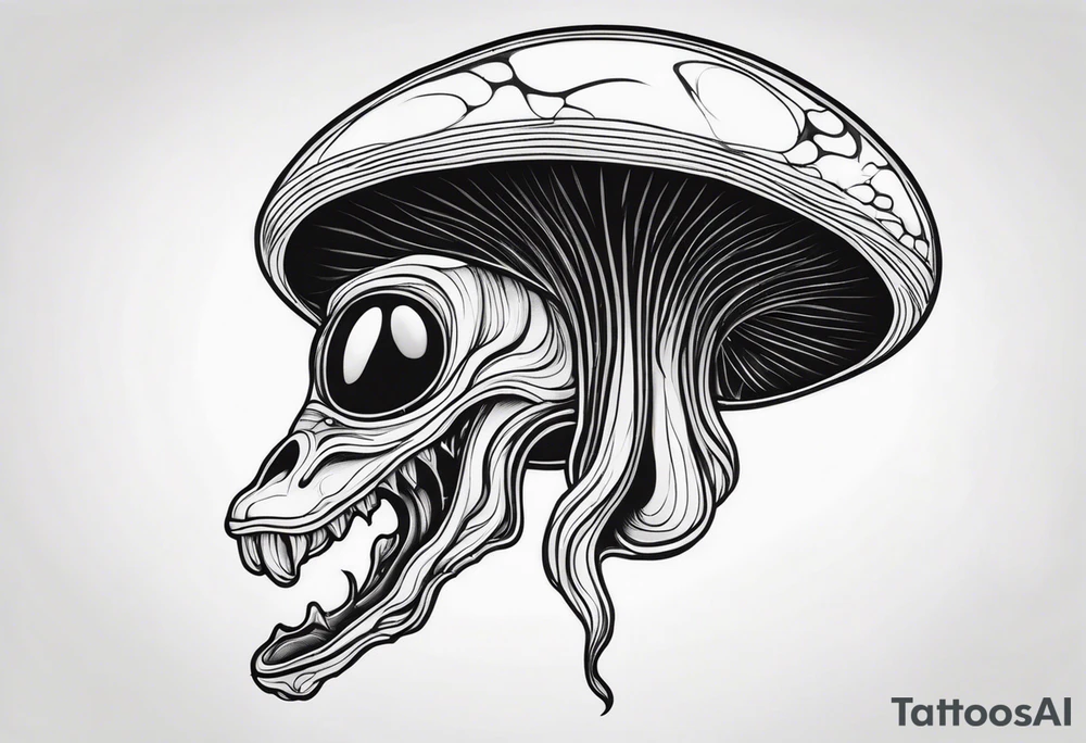 Alien head, mushroom, cartoon tattoo idea